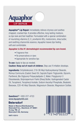Aquaphor Ungüento Para Reparación De Labios Paquete De 2