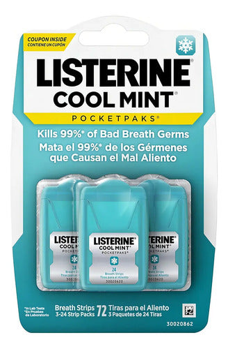 Listerine Strips Aliento Cool Mint 3 Pack X24 Tiras